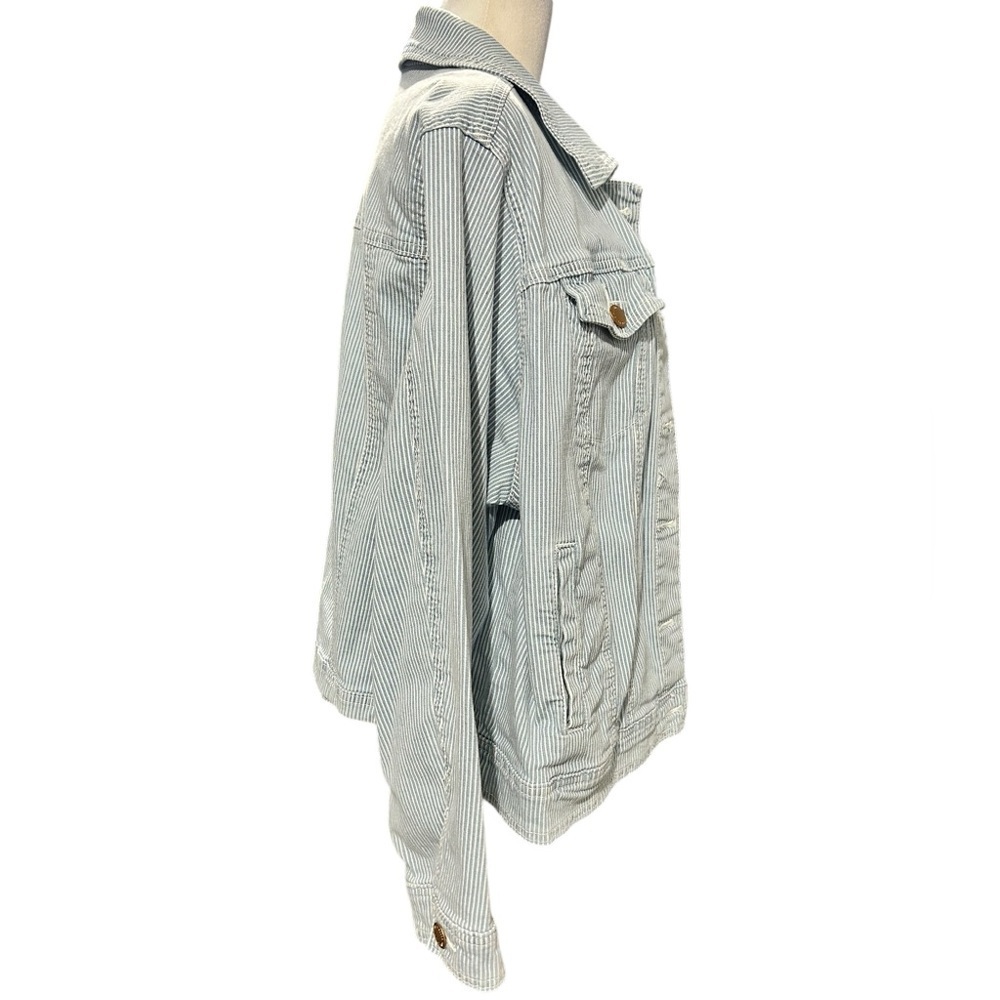 UNIVERSAL THREAD Blue White Pinstripe Jean Jacket Stretchy EC Plus XXL - Picture 3 of 7